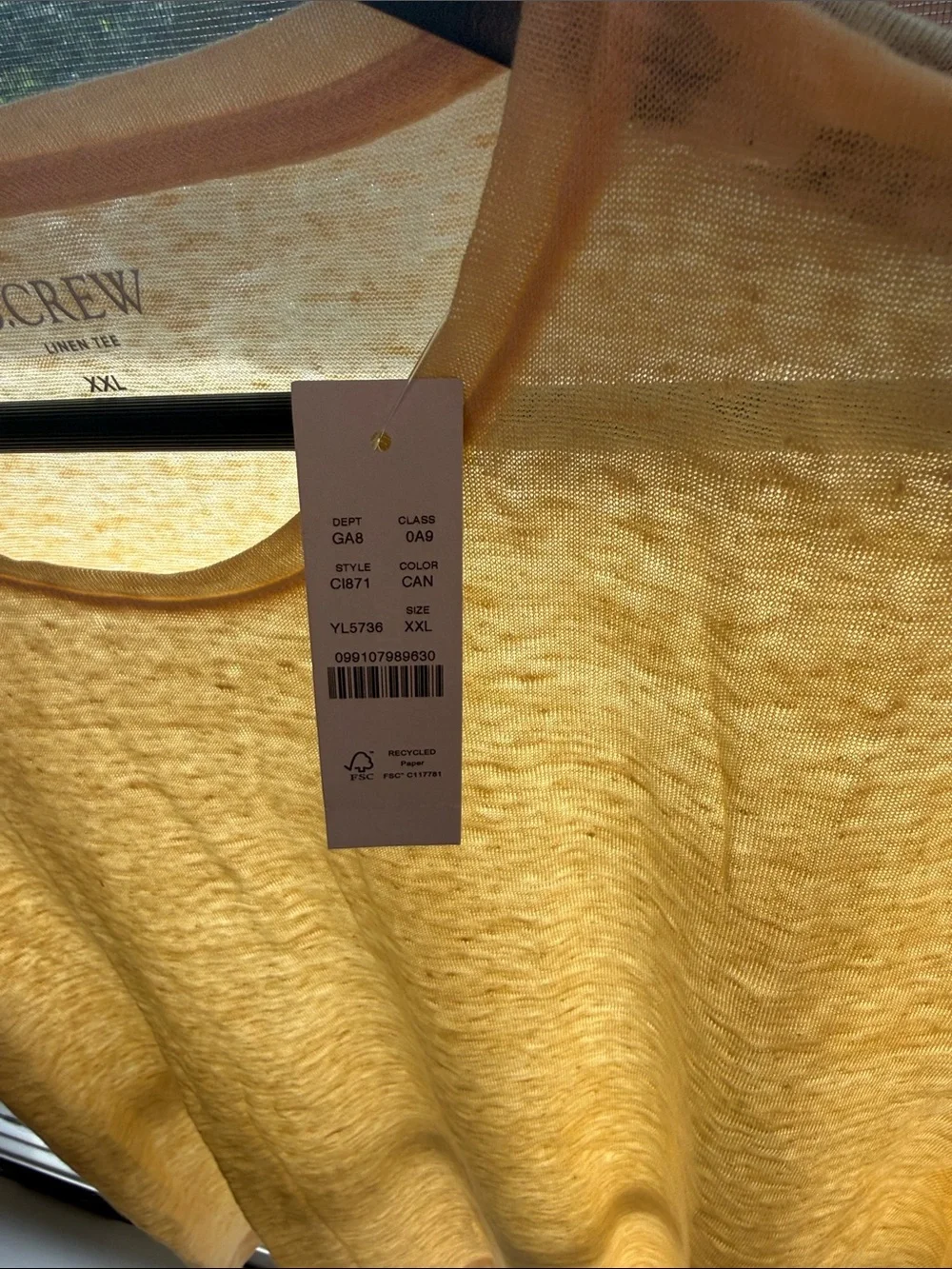 NWT J.Crew New Relaxed 100% Linen T-Shirt LT Yellow XXL